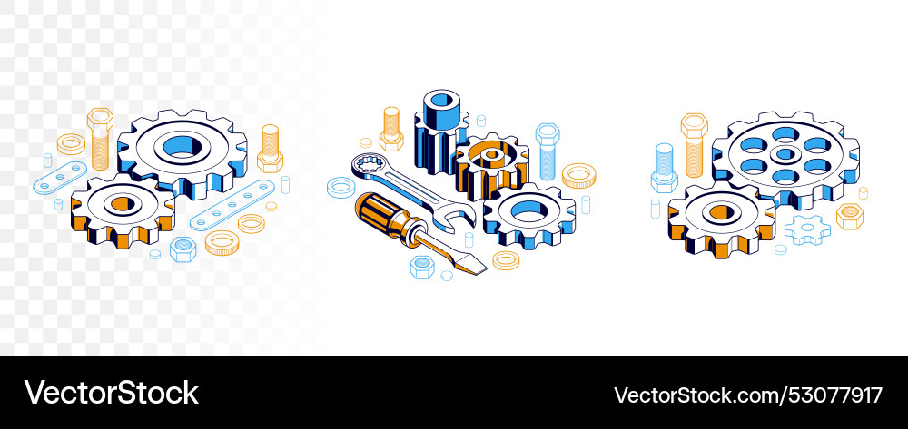 Mechanical engineering concept set gears and cogs Mechanical engineering concept set gears and cogs vector image