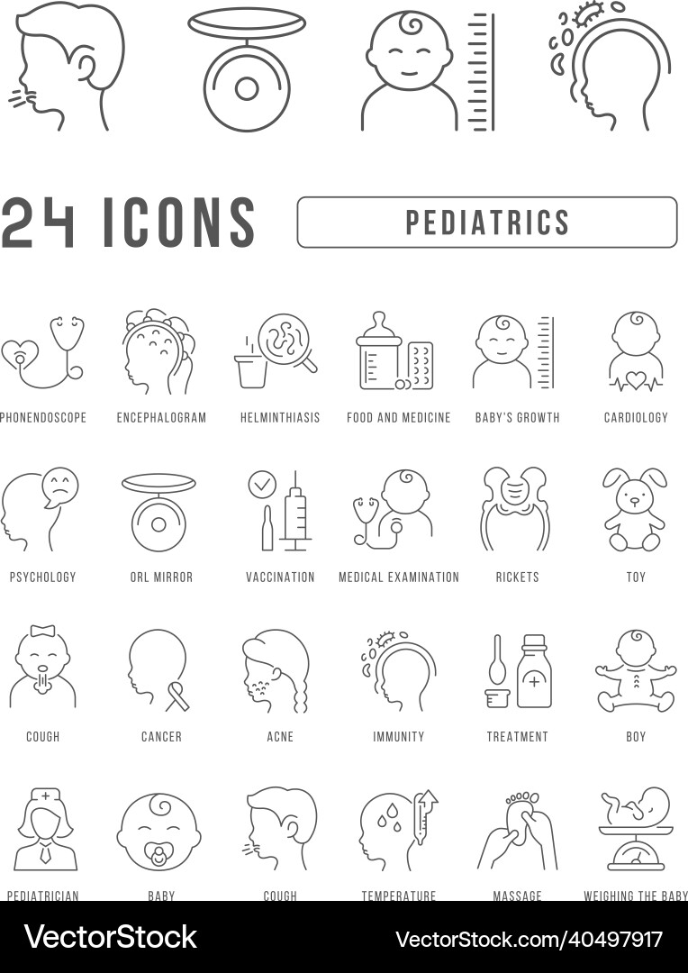 Set of linear icons pediatrics vector image