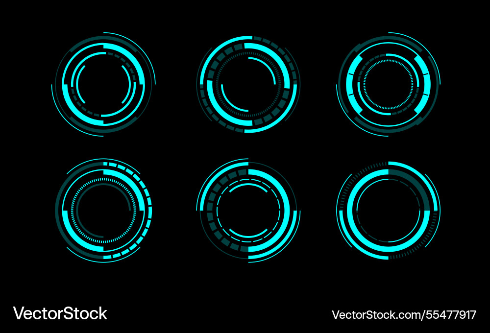 Set of sci fi blue circle user interface elements Vector Image
