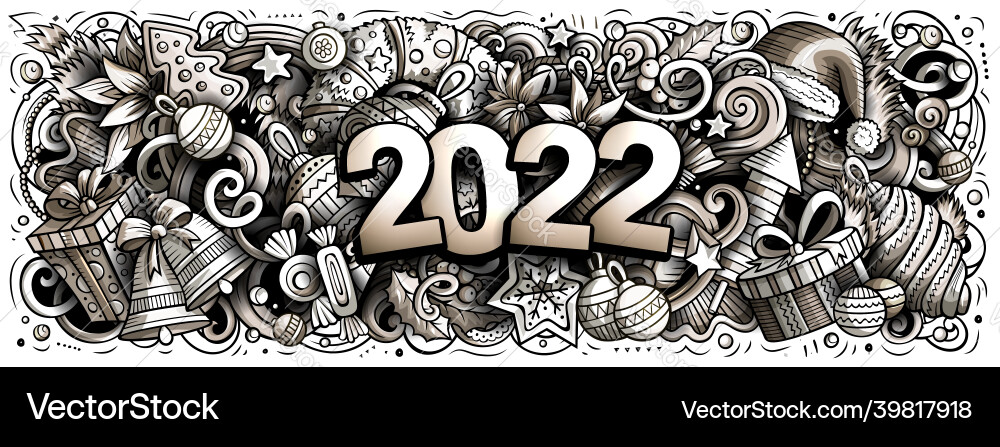 2022 doodles horizontal new year objects 2022 doodles horizontal new year objects vector image