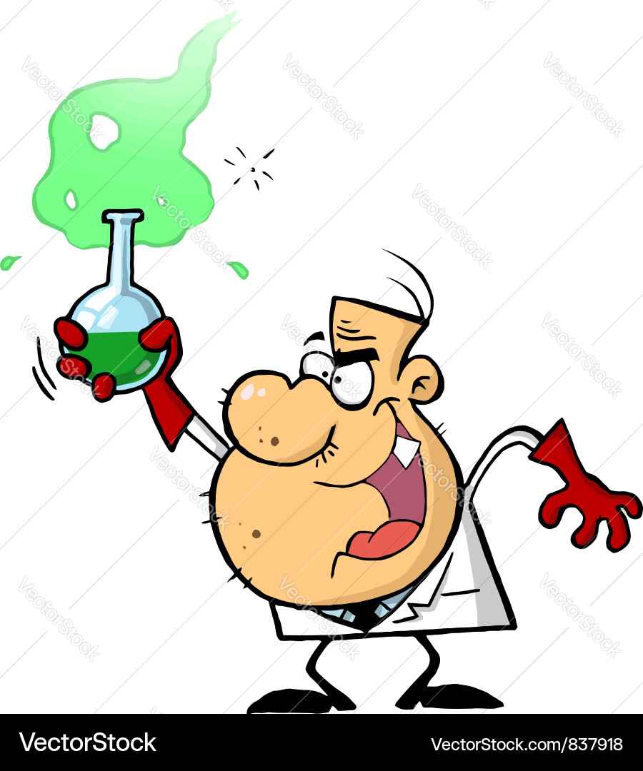 Crazy Scientist with Flask vector image