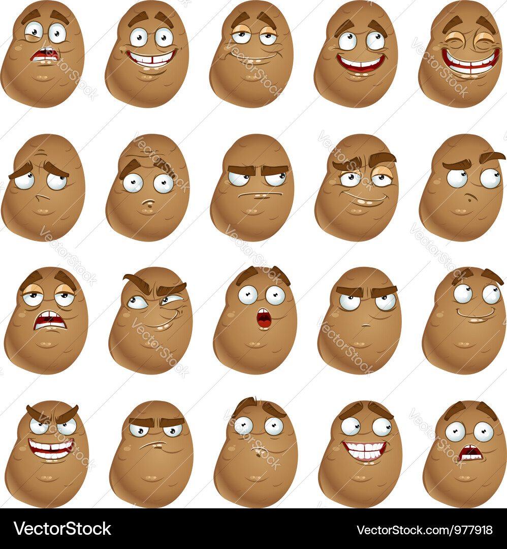 Cute cartoon potatoes smile with many expressions Vector Image