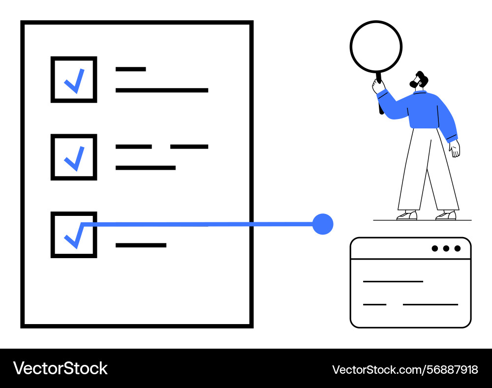 Person highlighting checklist item with interface Person highlighting checklist item with interface vector image