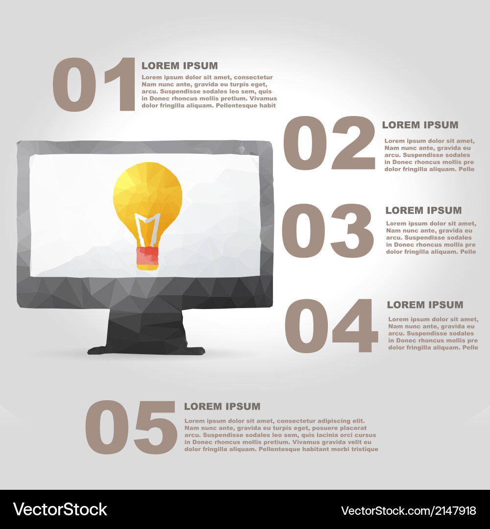 Polygon computer infographic element with flat vector image