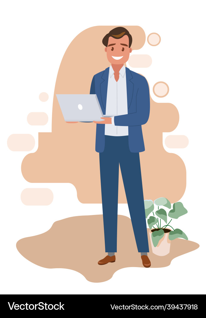 Programmer a man is holding laptop developer Programmer a man is holding laptop developer vector image