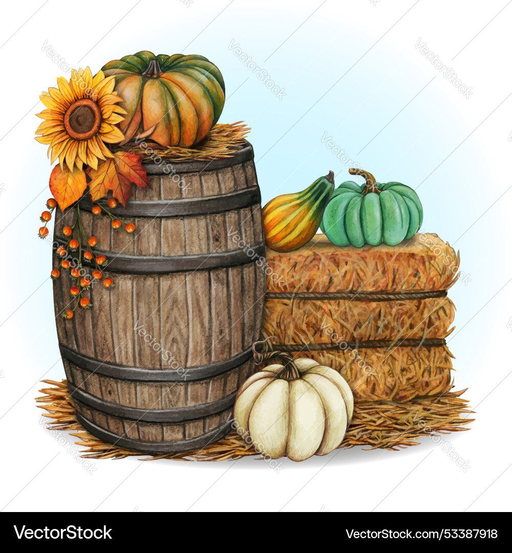 Watercolor hand drawn fall composition Royalty Free Vector