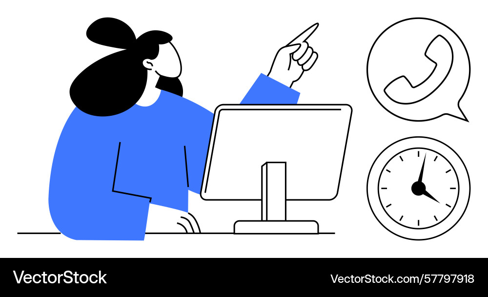 Woman working on computer while coordinating calls Vector Image