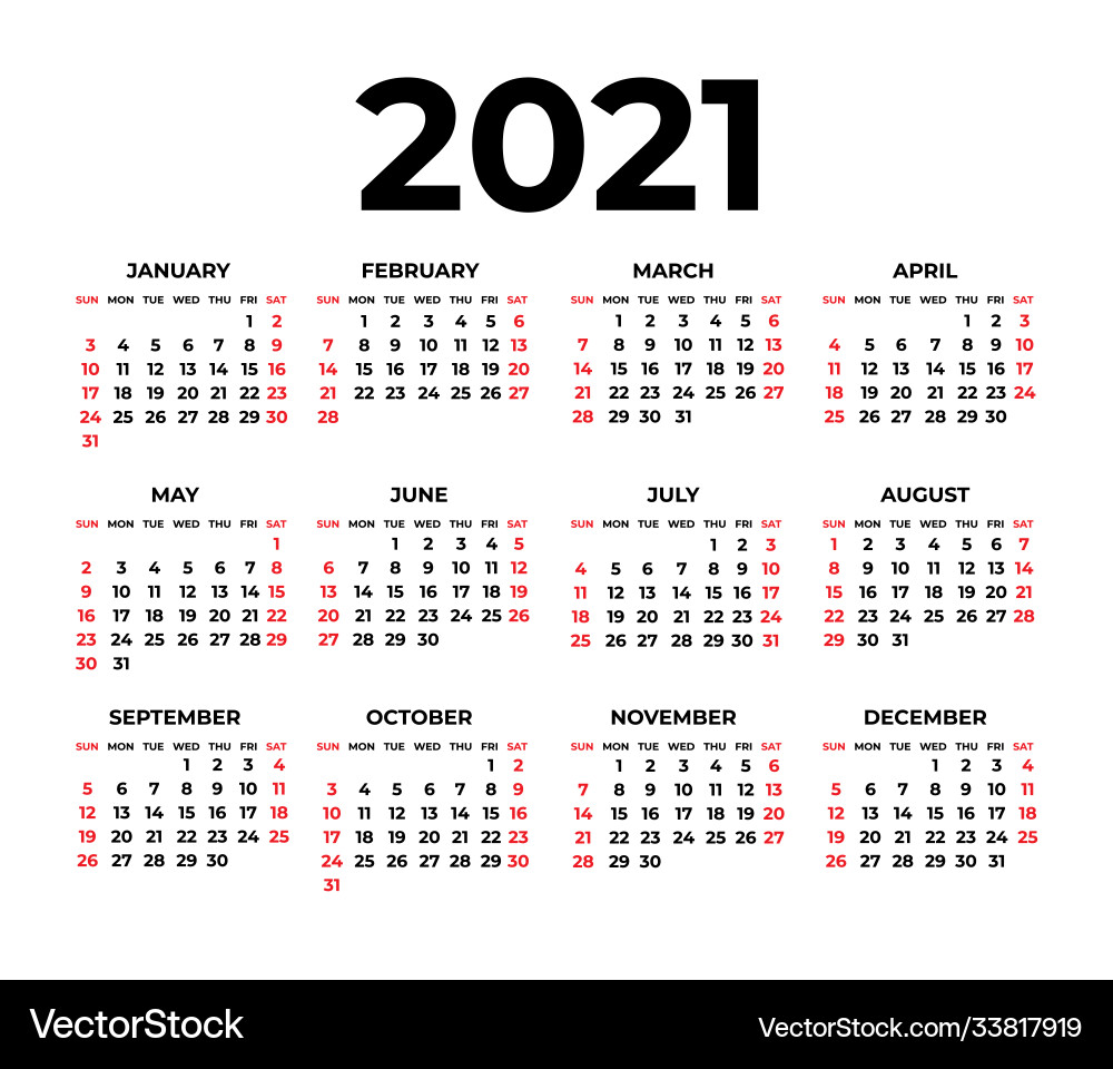 Calendar for 2021 on white background Calendar for 2021 on white background vector image