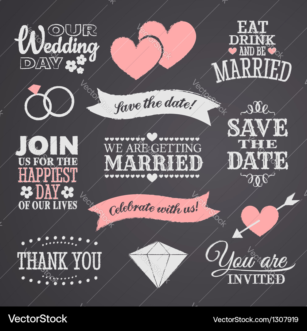 Chalkboard Wedding Decor Elements Royalty Free Vector Image