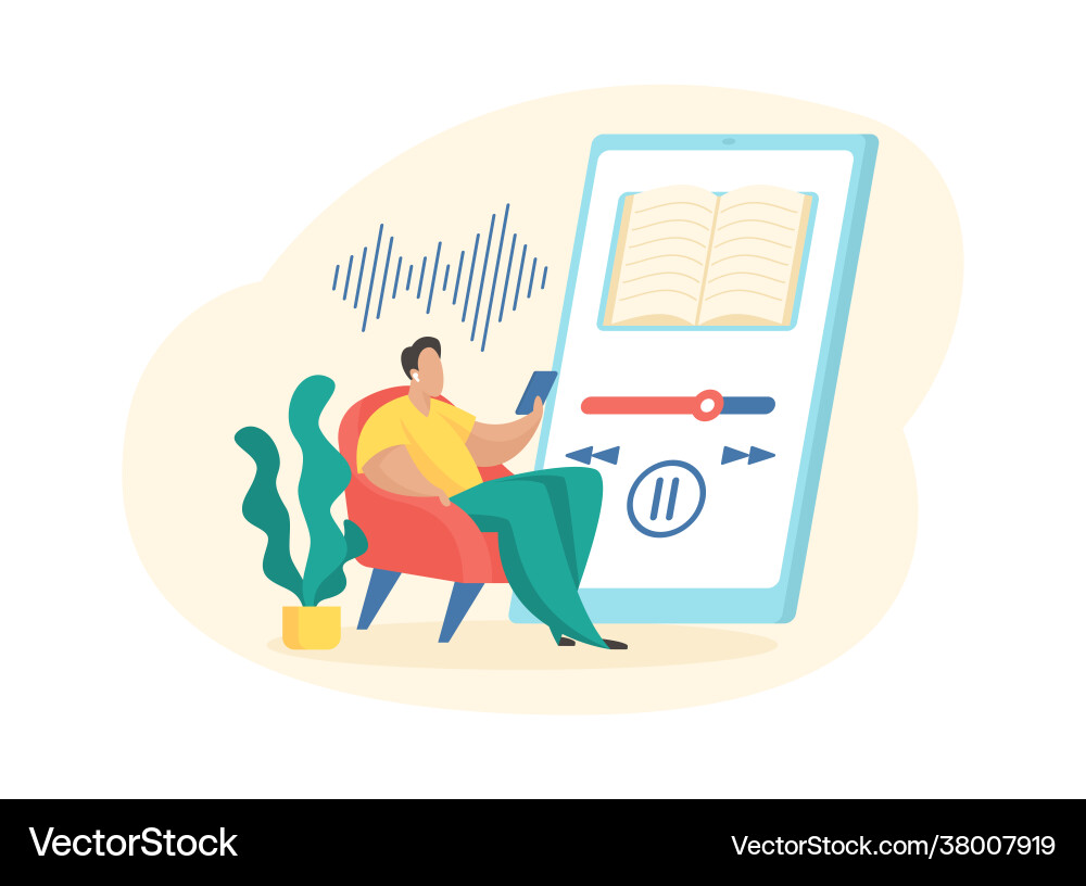 Man listening audio book in application mobile Man listening audio book in application mobile vector image