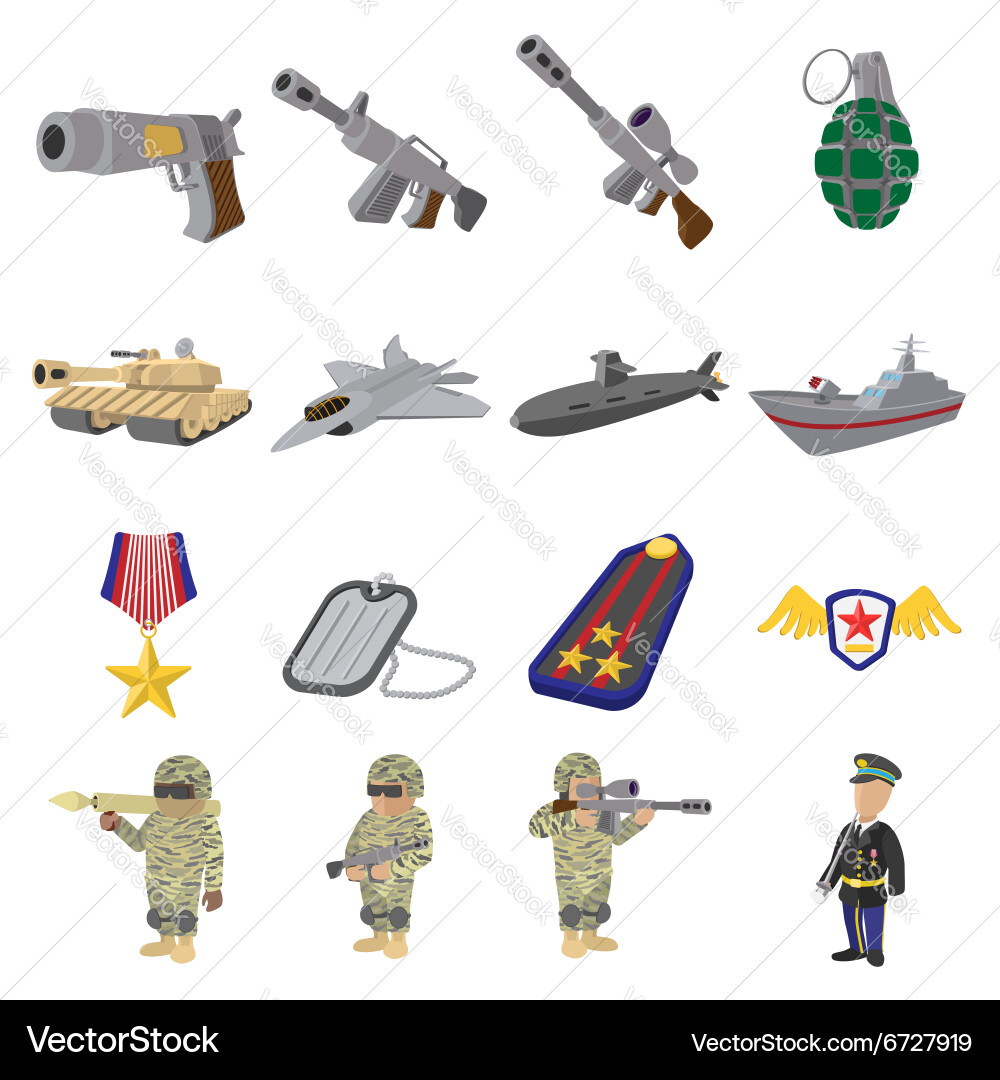 Militärische und Kriegskarikatursymbole vektorbild