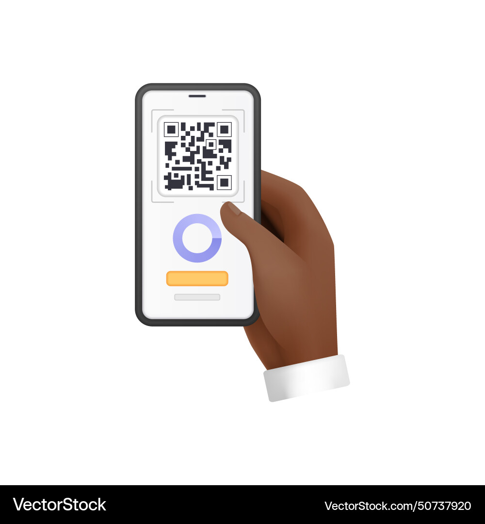 3d male hand holding scanning qr code for online Vector Image