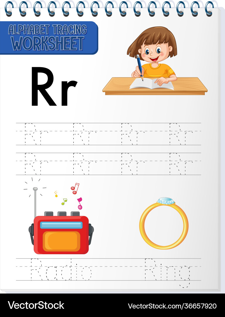 Alphabet tracing worksheet with letter r Vector Image