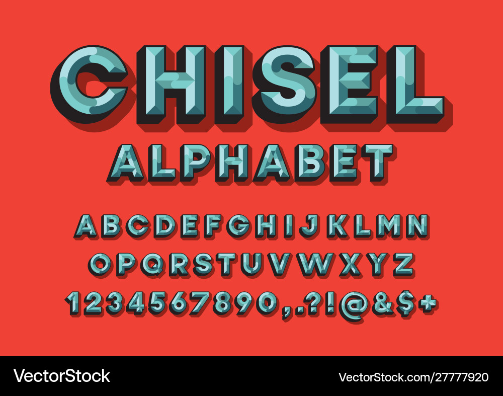 Chisel Alphabet Font - Engraved Style vector image