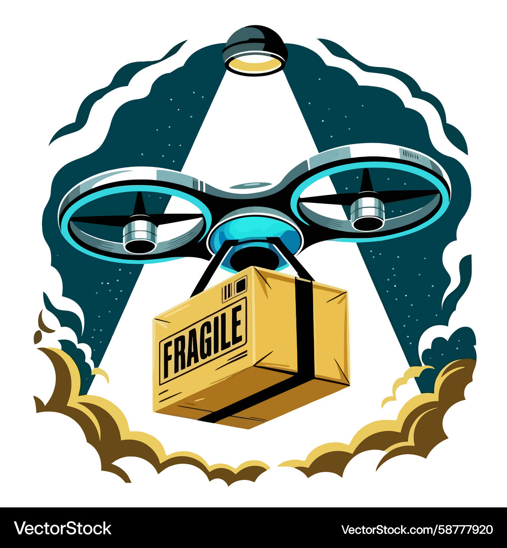 Drone Delivering Fragile Package Vector Image