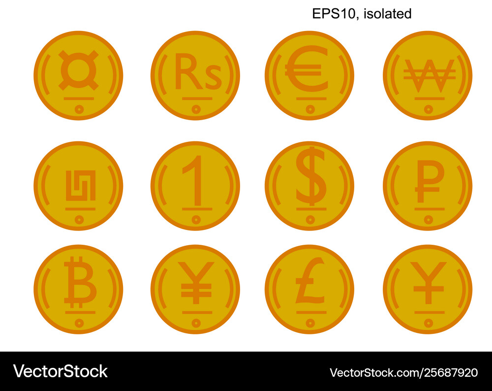 Isometric coin set world currencies iso – Royalty-Free Vector | VectorStock