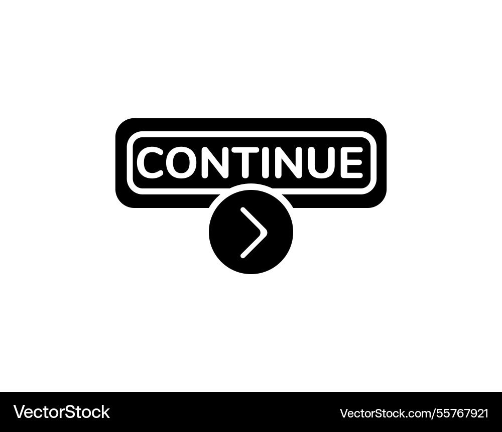 Continue button icon with an arrow symbol in solid vector image