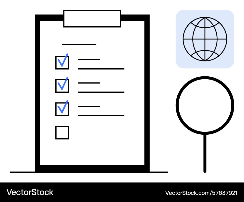 Global task management with checklist magnifying Global task management with checklist magnifying vector image