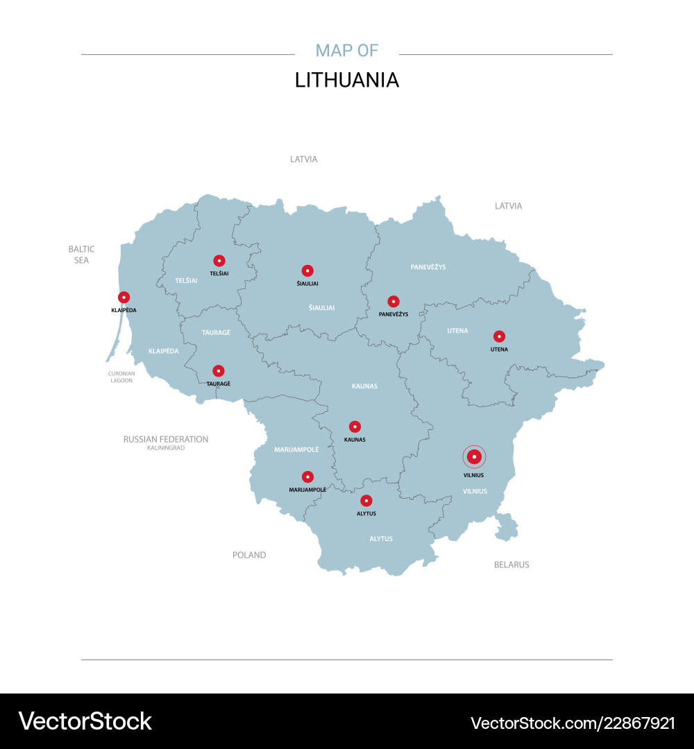 Lithuania map with red pin vector image