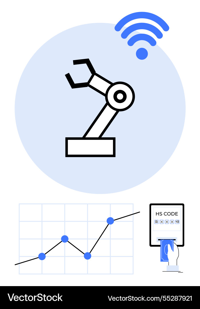 Robotic arm automation with wireless data Robotic arm automation with wireless data vector image