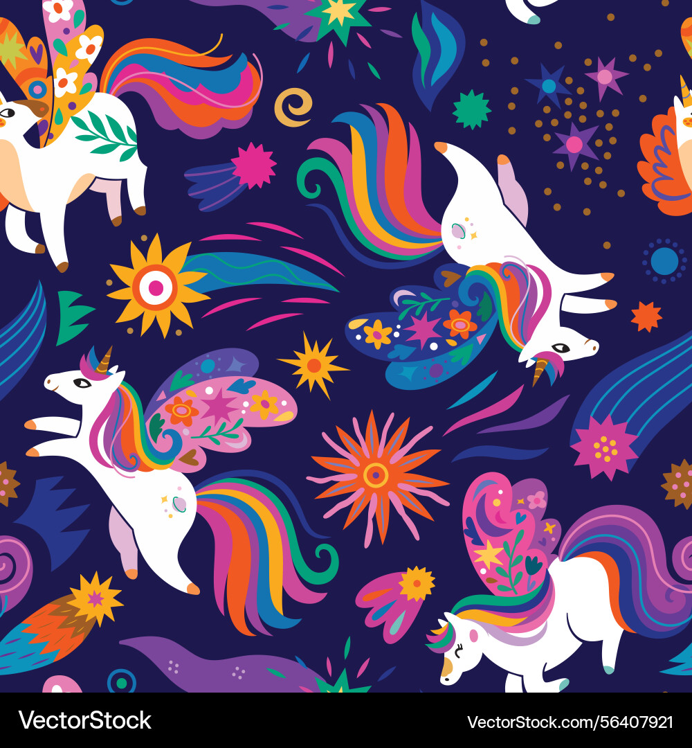 Seamless pattern with magic unicorns comets Seamless pattern with magic unicorns comets vector image