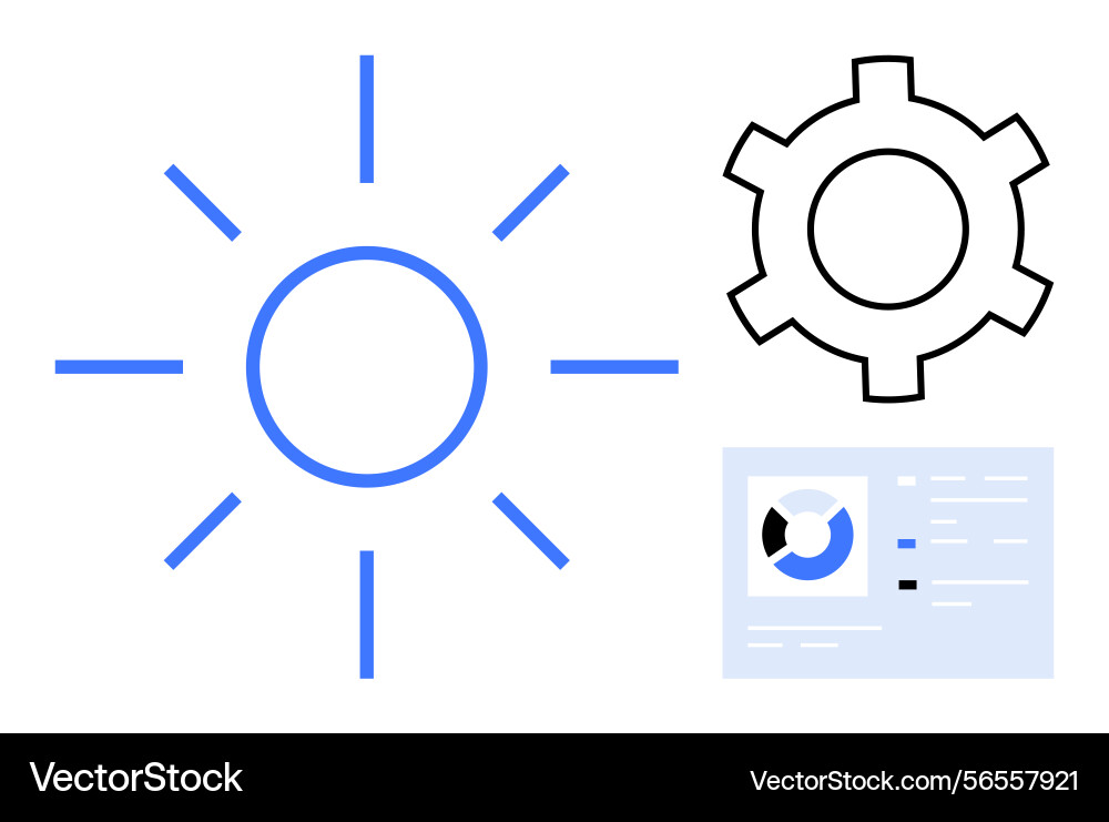 Sun gear and analytics dashboard representing Sun gear and analytics dashboard representing Vector Image