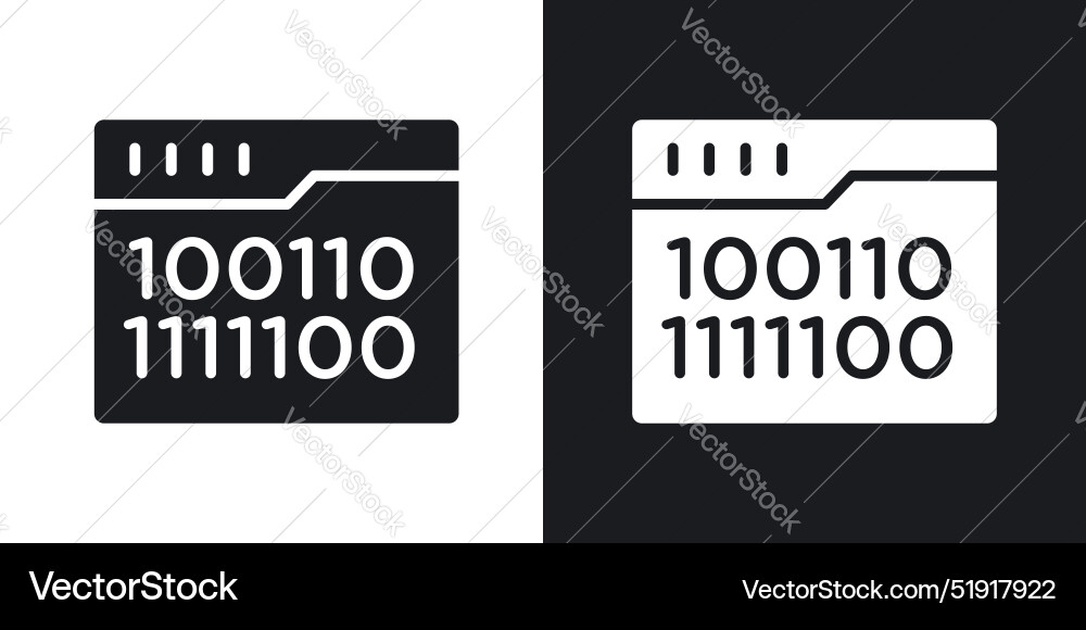 Binary code icon set in solid black and white vector image