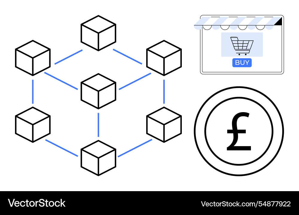 Blockchain network linked to online shopping cart Vector Image