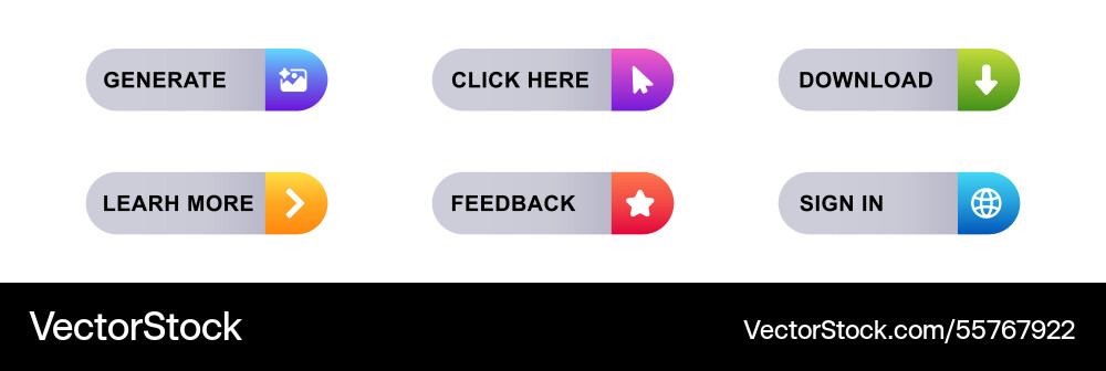 Colorful user interface buttons with simple vector image