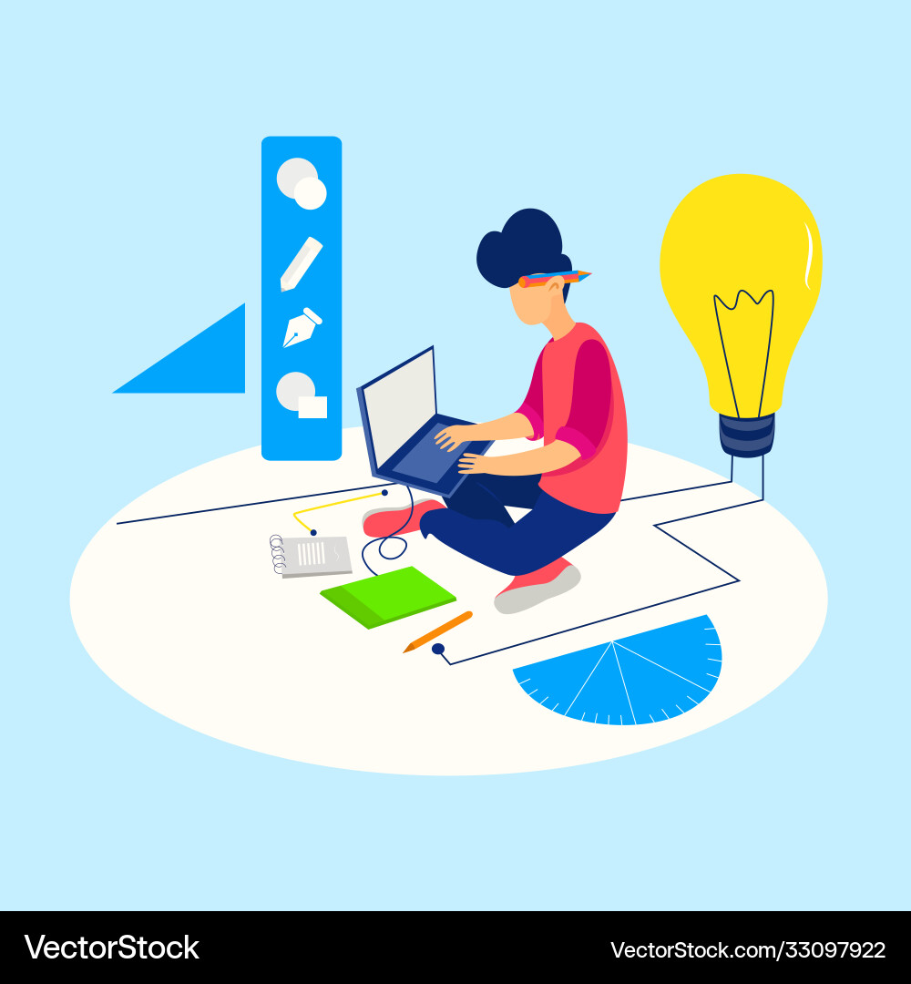 Designer working on project work Designer working on project work Vector Image