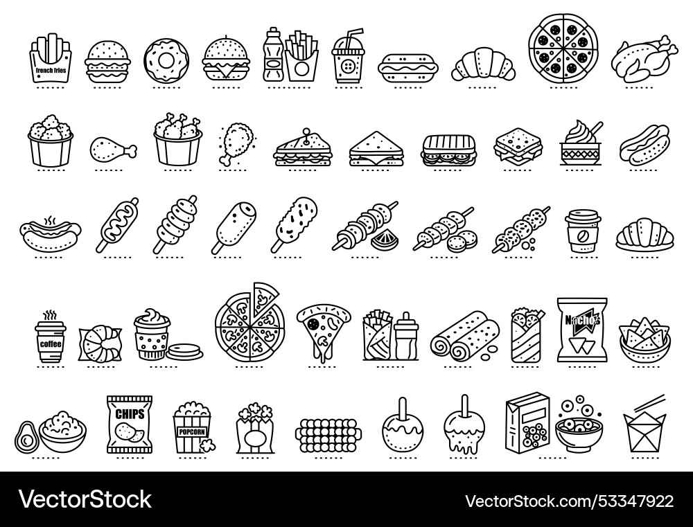 Fast food icon set in a linear style Fast food icon set in a linear style Vector Image
