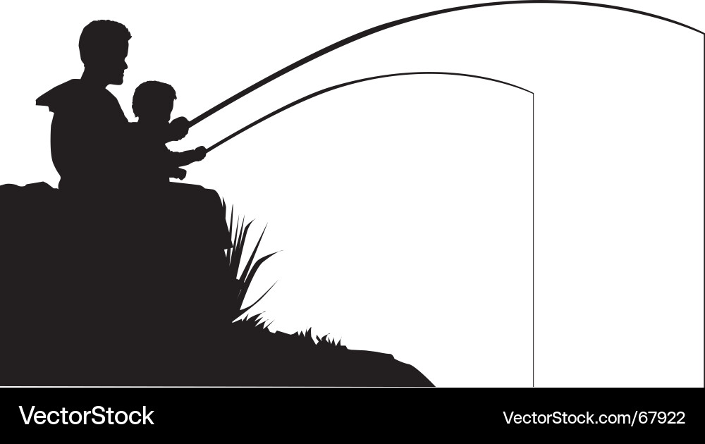 Father and Son Fishing Moment Vector Image
