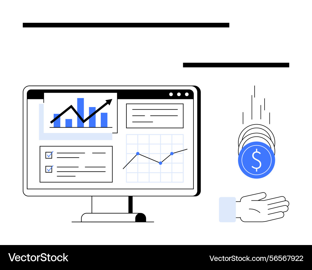 Financial data analysis on computer with graphs Financial data analysis on computer with graphs vector image