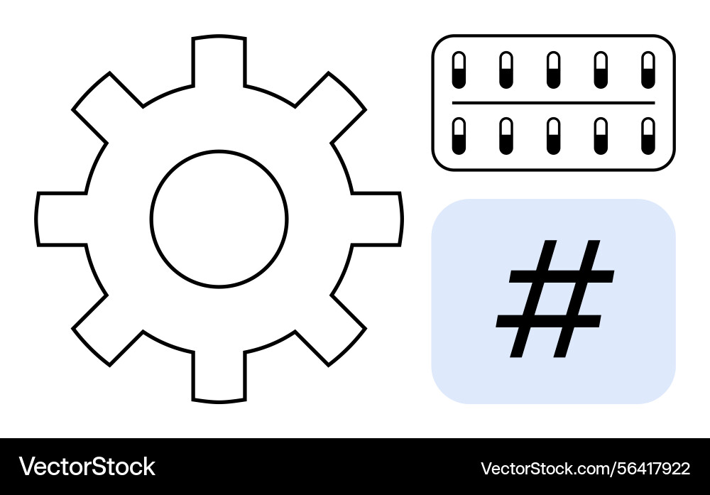 Gear keyboard and hash sign representing Gear keyboard and hash sign representing Vector Image