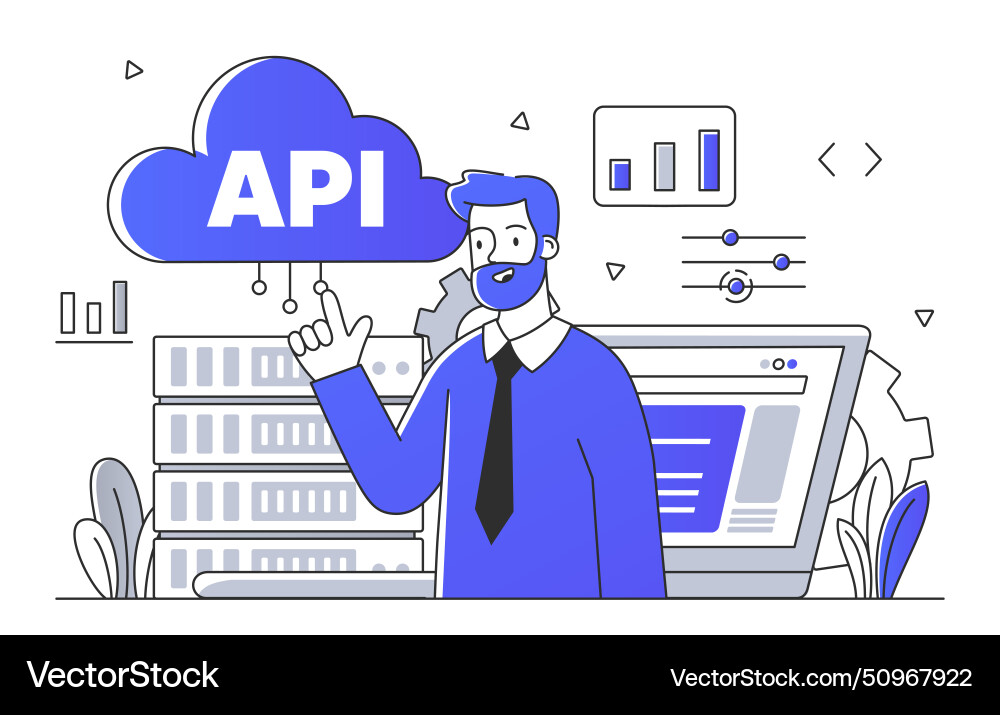 Man with api server simple Man with api server simple vector image