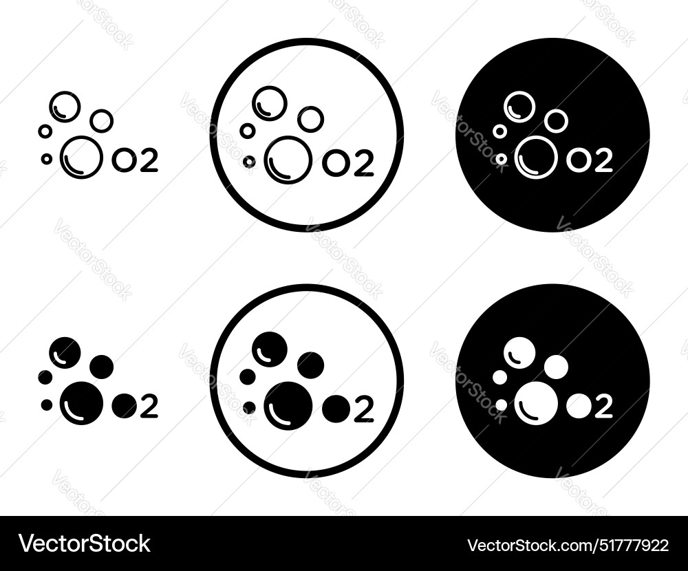 Oxygen o2 icon set black filled and outlined style Oxygen o2 icon set black filled and outlined style vector image