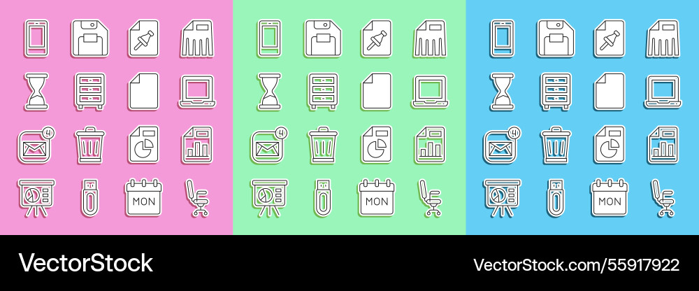 Set line office chair document with graph chart Set line office chair document with graph chart vector image