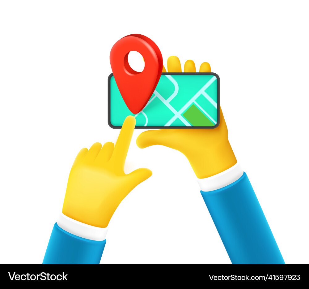 Man holding smartphone and point coordinated 3d vector image