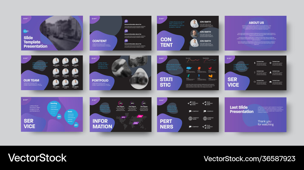 Presentation slides with purple abstract design Vector Image