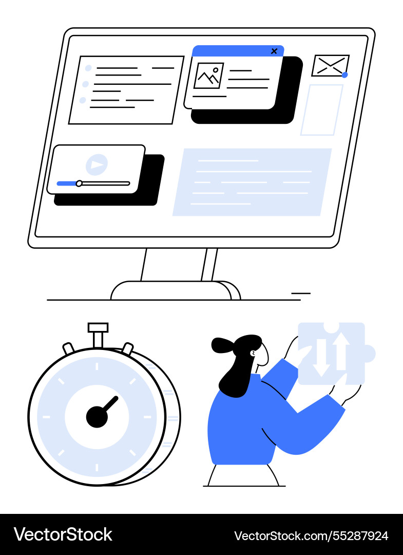 Digital productivity concept with computer screen Digital productivity concept with computer screen vector image