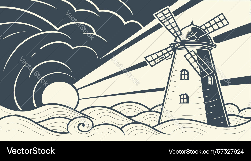 Rustic windmill with light rays design Vector Image