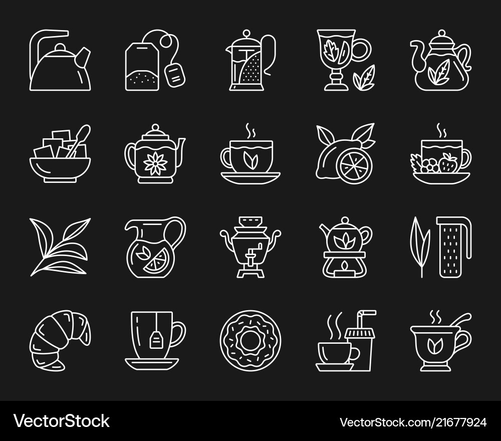 Tea simple white line icons set vector image