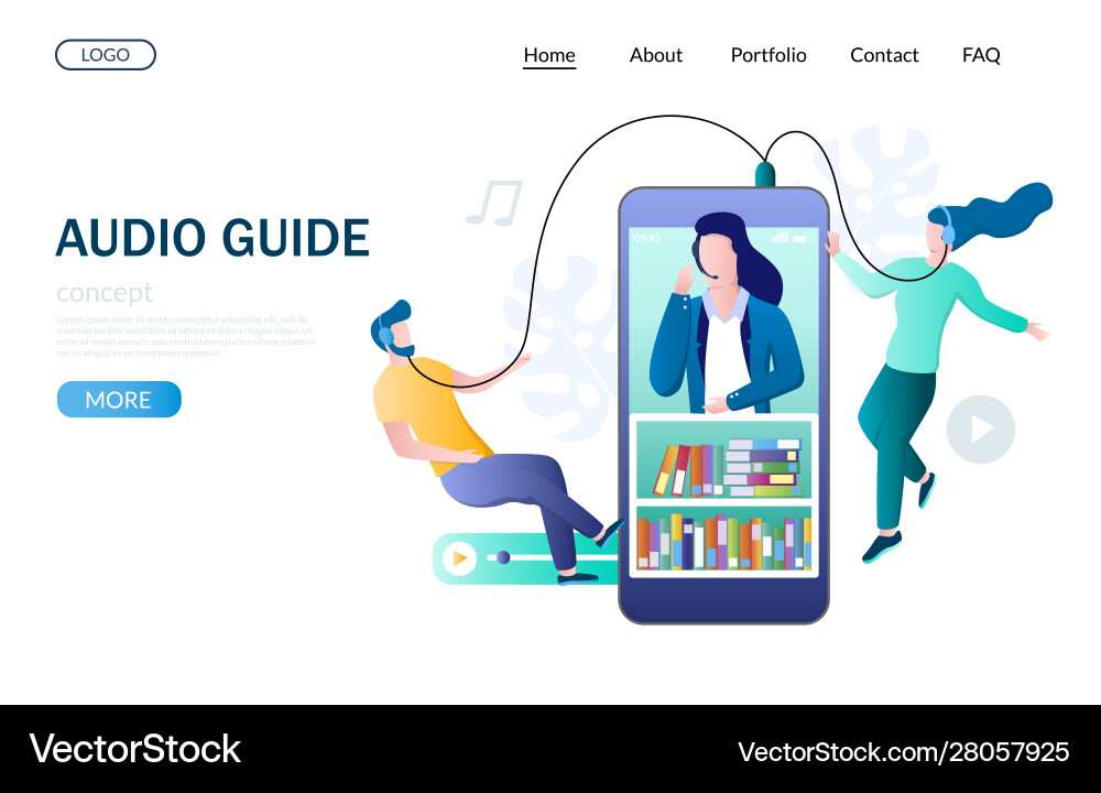Audio guide website landing page design Audio guide website landing page design vector image
