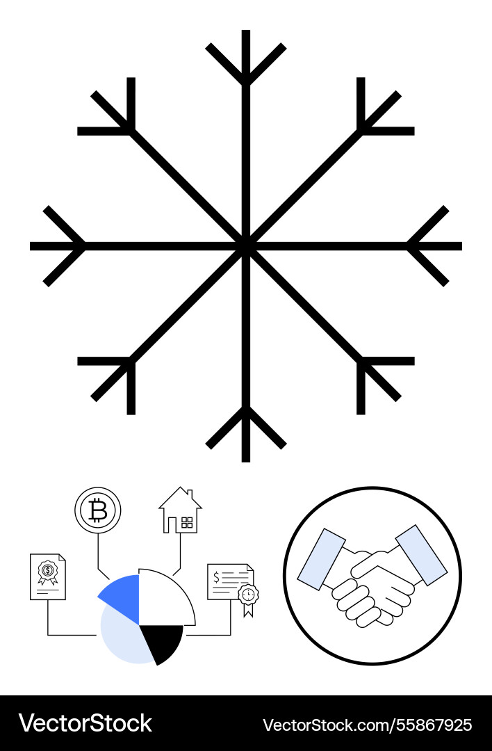 Blockchain network with snowflake symbol Blockchain network with snowflake symbol vector image