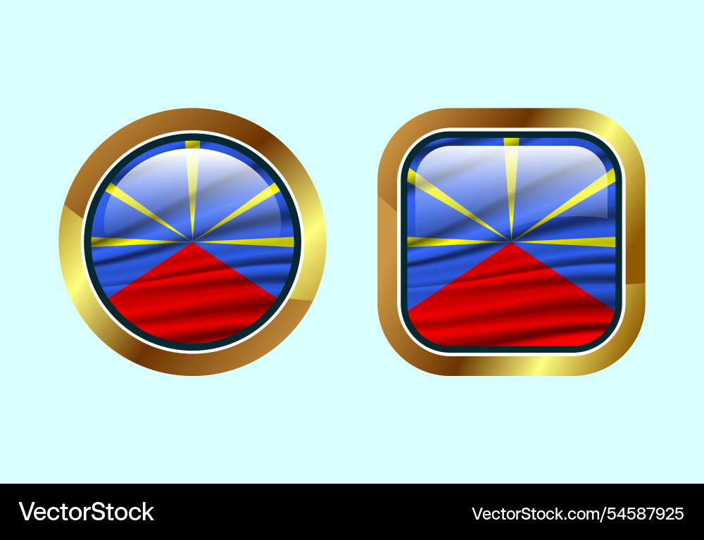 Glossy flag button of reunion high quality web Vector Image