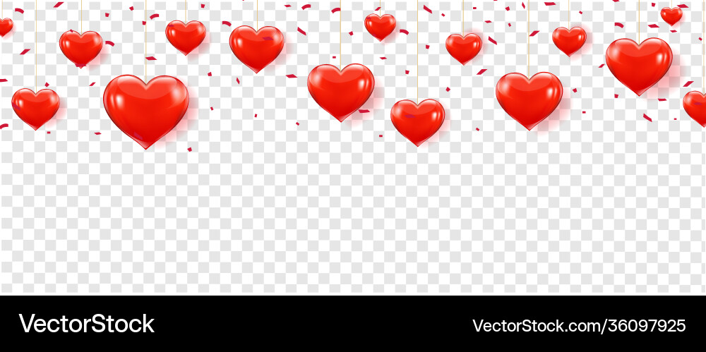 Red hearts border isolated with transparent Vector Image