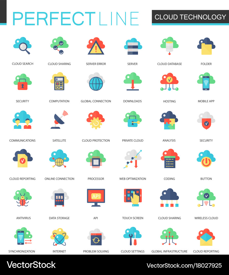 Set of flat cloud data technology icons Vector Image