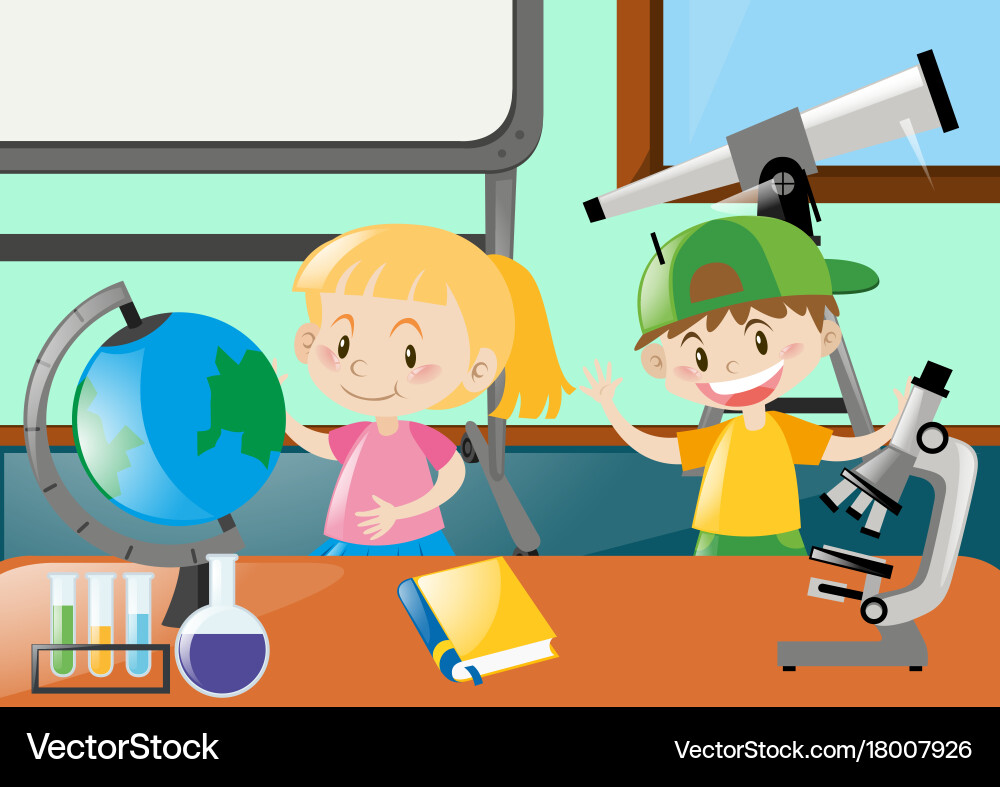 Happy students learning in classroom Royalty Free Vector