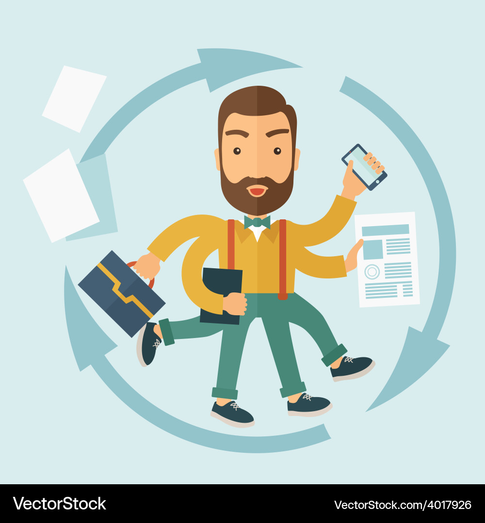 Man Performing Multiple Tasks Vector Image