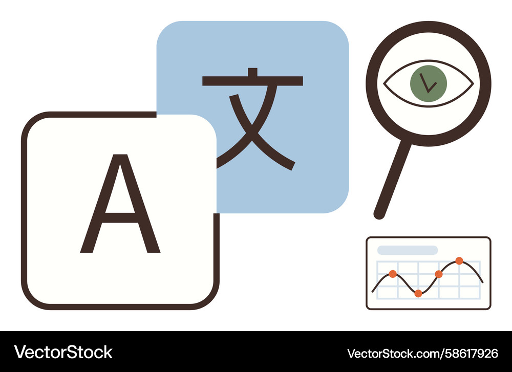 Multilingual text analysis with translation data Vector Image